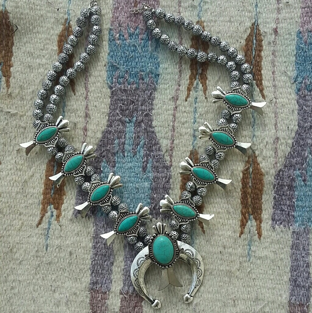 faux turquoise squash blossom necklace